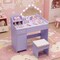 Purple Kids Vanity Table With Mirror Light Up Desk Large Storage Stool Set